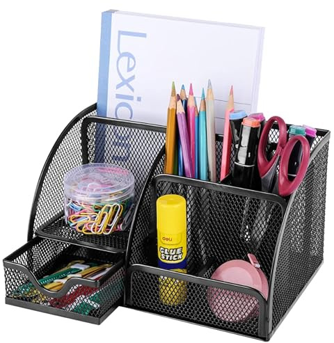 NTN Schreibtisch Organizer Metall Büroräumer mit Schubladen, Multifunktions Schreibtisch Organizer, Zubehör, Stiftebox, Büro, Schule | Schwarz |14x13x22