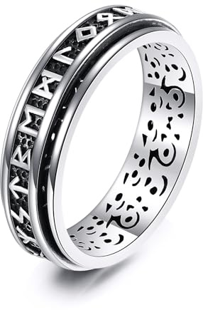 ONEFINITY Viking Rune Anxiety Ring 925 Sterling Silver Turnable Outer Ring Viking Jewellery Gifts