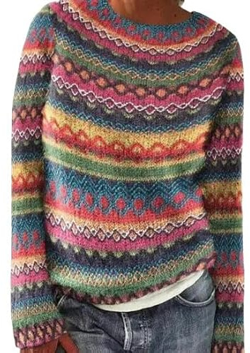 SYLDMKJ Jersey Mujer Invierno Mujeres Séter De Otoño De Invierno Top De Jersey De Punto Vintage De Cuello Redondo Lo Suelto