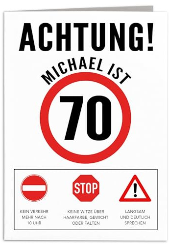 Geburtstagskarte 70 Mann Geburtstag Karte personalisiert lustige Grußkarte Männer Verkehrsschild Klappkarte Faltkarte mit Umschlag 10,5 x 14,8 cm
