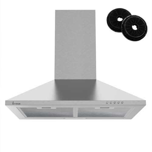 KKT KOLBE Wandhaube 60 cm Edelstahl Leise Dunstabzugshaube Umluft Abluft Pyramide Druckknopf Leistungsstark LED-Beleuchtung Abzugshaube inkl. Kohlefilter PLUS 430