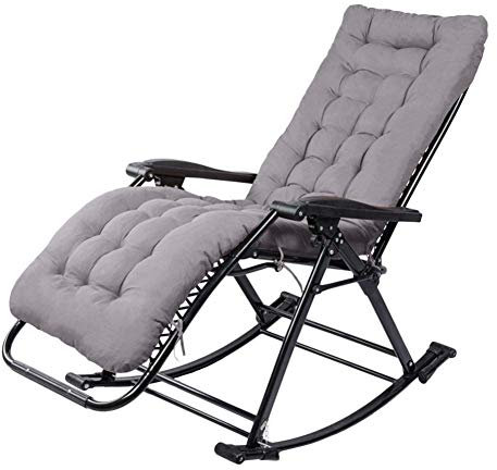 Outdoor-Schaukelstuhl mit Kissen für schwere Erwachsene, zusammenklappbar, Liegestuhl für Terrasse, Veranda, Garten, Terrasse, Rasen, Camping, tragbarer Stuhl, trägt 200 kg, Grau
