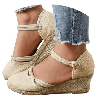 2025 New Sandals for Women Dressy Summer Women's Ankle Strap Closed Toe Espadrille Wedge Sandals Dressy Platform Wedge Sandals Casual Closed Toe Sandals Beach Anti-Slip Sandals
