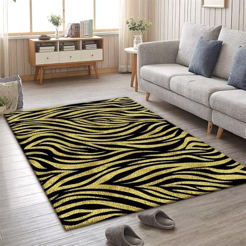 RUGMRZ Webteppich Mobel Fur Wohnzimmer Schwarz und gelb Kurve Druck Design Schlafzimmer Teppich waschbar Pastell Baby Junge 120X180CM