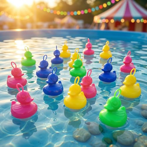 AMLI Enten Angeln | 16x bunt Entchen mit Öse & Gewicht | Entenangeln Spiel Wasser groß | Perfekt für Firmenfeiern, Kita, Kindergeburtstag | Schwimmenten 101AO20DUCK (ohne Angel)