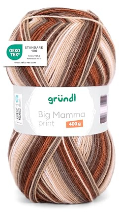 Gründl Big Mamma Print - Laine XXL à tricoter - grosse pelote 400 g / 1040 m - dégradé de laine en 100% polyacrylique - crème grège noisette cuivrée