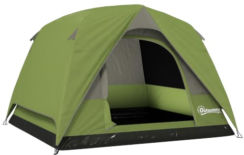 Outsunny 3-4 Person Camping Tent Easy Set Up Dome | Waterproof, Sewn-in Groundsheet, Mesh Windows, Pocket and Hook, Camping Hiking Backpacking, 4 Man