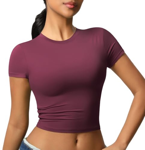 JTSONN Maglietta Donna Sportiva Manica Corta Sport T Shirt Traspirante Funzionale Maglia Collo Rotondo Corsa Compressione Camicia Yoga Palestra Workout Crop Top