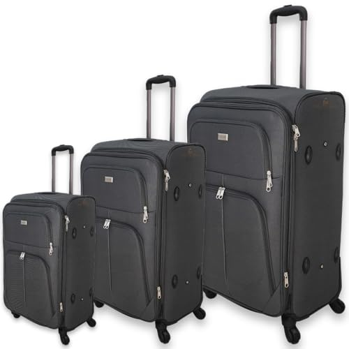 Set 3 Valigie ORMI espandibile Valigia semirigide in tessuto poliestere 4 ruote piroettanti trolley piccolo adatto bagaglio a mano per cabina con compagnie lowcost (Grigio)