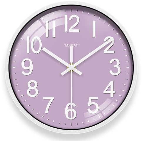 TAHEAT Lila Wanduhr, 25cm batteriebetriebene Moderne Uhr geräuscharme ohne Tickgeräusch, dekorative für Wohnzimmer, Schlafzimmer, Küche, Badezimmer, Büro