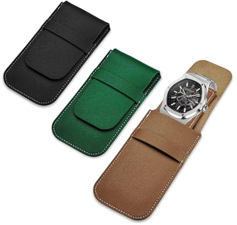 LELE LIFE 3 Pack Leather Watch Pouch, Watch Travel Case with Suede Lining and Leather Insert, Single Storage Roll for Men Women