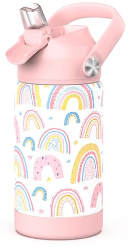 Ntswasd Girls Insulated Water Bottle with Straw,350 Ml Kids Cups with Stainless Steel Leak Proof for School Daycare(Rainbow)