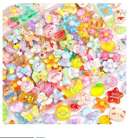 ZaoGoin 80 Stück DIY Charms Set, Beads Charms Für Basteln Und Slime, Kawaii Deko Für Handyhülle DIY, Acrylperlen Charms, Bonbonfruchtkorbendekoration