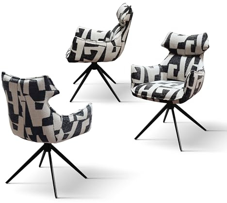 PAZZO DESIGN Poltrona imbottita Girevole Ornella con Poggiatesta e Braccioli, Set Da 1, Bianco/Nero, Poltrona Tessuto, Relax, Lettura, Comoda, Gambe Metallo, Sala da Pranzo, Ufficio - id_2342