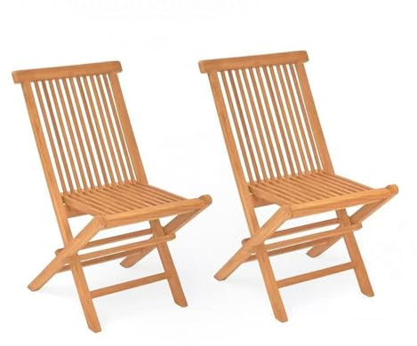 Home4You Gartenstuhl 2er Set – Terrassenstühle klappbar – massives Teakholz braun – Balkonstühle Echtholz – Sitzmöbel wetterfest – 43x89x47 cm