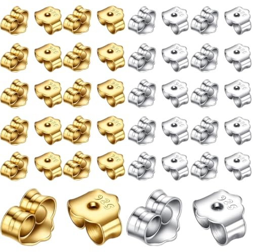 JYNXOR 60 Piezas Tuercas para Pendientes Hipoalergénicos Sin Níquel Cierre Plano para Pendientes Elevadores con Cierre de Mariposa Cierre, Tuercas Pendientes, Cierre Pendiente, Oro + Plata