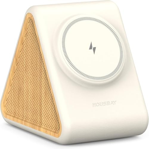 Housbay Machine à Bruit Blanc et Chargeur magnétique sans Fil – Machine à Son stéréo 2 en 1, Station de Charge de Chevet Bien rangée pour iPhone – Chêne Blanc