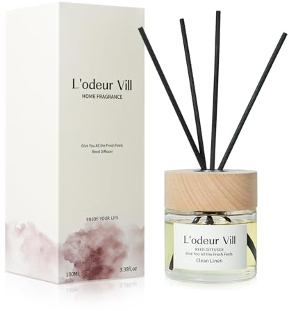 L'odeur Vill Raumduft Reed Diffuser 100ml,mit 6 Duftstäbchen, Langanhaltender Duft für Wohnzimmer Schlafzimmer Bad Büro (Leinen)