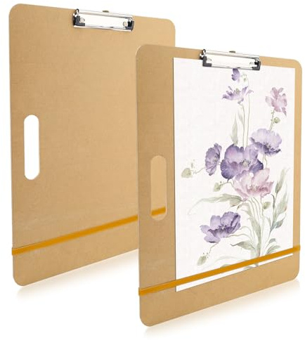 2PCS Wooden Sketching Boards, 13×17in Portable Art Painting Clipboards with Stainless Steel Clips and Elastic Straps, Drawing Supplies for Outdoor Sketching and Studio Use