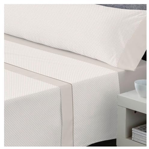 DECASATEXTIL – Juego de sábanas Cama- 3 Piezas – Diferenctes diseños - 48% Algodón, 144Hilos -Oeko-Tex® – Sabana Bajera, encimera y Funda Almohada - Cama 150cm - River Lino