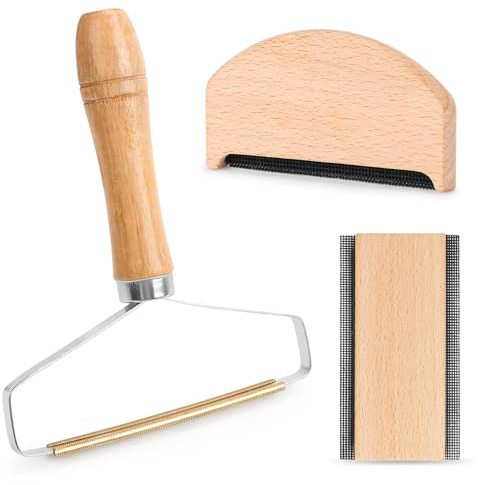 Set 3 pezzi pettine in lana, pettine in cashmere con spazzola per lanugine, rimozione pelucchi portatile per maglioni, legno