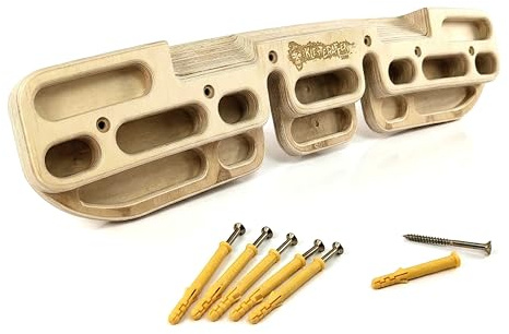 bloßfeld & jungk Kletter Fingerboard aus Holz 60 x 13 x 4 cm, 1,3 kg, Trainingsboard mit verschiedenen Griffmöglichkeiten, inkl. 6 Schrauben und 6 Dübel, Griffbrett für Klettertraining, Bouldern