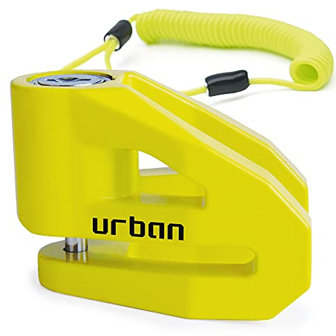URBAN UR206Y Bremsscheibenschloss Motorrad Fahrrad Roller E Scooter Schloss Fahrradschloss mit Erinnerungskabel, Leichtes Design, Gelb, 6 mm