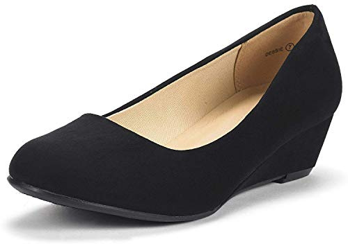 DREAM PAIRS Women's Debbie Mid Wedge Heel Pump Shoes,Size 8.5,Black/Suede,Debbie