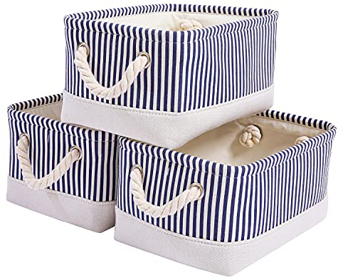 Mangata Faltbare Stoff Aufbewahrungsboxen Für Zubehör, Spielzeug, Kleinigkeiten, 3er Pack (Blauer Streifen, Klein)