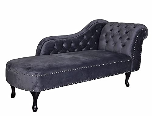 Chesterfield Chaise longue velluto divano grigio Recamiere pouf antico fha069 Palazzo esclusivo
