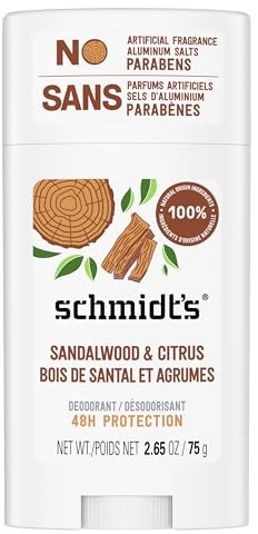 Schmidt's Aluminum-Free Vegan Deodorant Sandalwood & Citrus for Women and Men, with 24 Hour Odor Protection, Natural Ingredients, Cruelty-Free, 2.65 oz