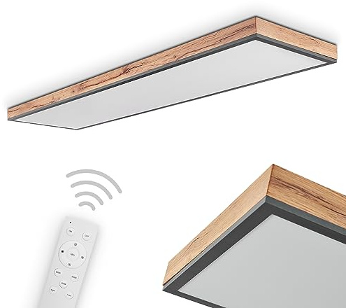LED Panel Salmi, dimmbares Deckenpanel aus Metall und MDF in Schwarz/Weiß/Holzoptik, 36 Watt, 225-2250 Lumen, Lichtfarbe 2700-6000 Kelvin, mit Fernbedienung