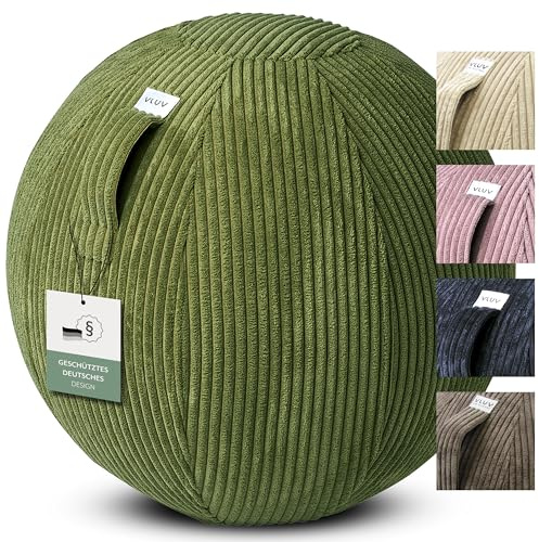 VLUV® BOL VLIP Sitzball Büro ergonomisch - Gymnastikball mit waschbarem Stoffbezug, atmungsaktiv, Tragegriff und Wegrollschutz - für Schwangerschaft und Home Office - Olive - 60cm - 65cm