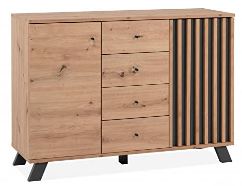 DEINE TANTE EMMA 003403 Kommode Medan 01B Sideboard Artisan Eiche Nb. / Anthrazit Lamellen ca. 120 x 85 x 37,5 cm