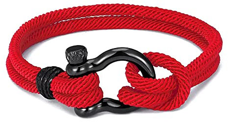 ZENSE - Bracelet manille nautique rouge pour homme en corde tressé ZB0371