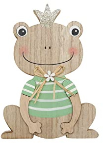 Glorex 6 1860 403 - Rana de Madera Figura de pie con Camisa Verde Aprox. 95 x 14 x 2 cm Decorada con Flor y Corona Brillante
