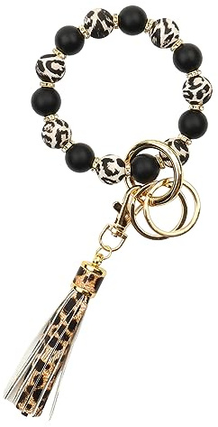 CHUQING Porte Clef Bracelet Femme Voiture, Perles Silicone Pompon | Porte Clé Bracelet Femme pour Voiture avec Perles en Silicone et Pompon, Accessoire Chic de Poignet pour Sac, Maison et Clés