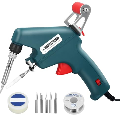 Towwoo Lötkolben Set, 60W 220V Lötpistole mit Ein/Aus-Schalter, Einhandbedienung Schweißwerkzeug mit 50g Lötdraht, 5 Lötspitzen， Lötpaste, zum Schweißen und Reparieren, (0EBB8A0000001)