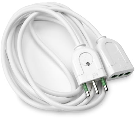 Ekon Lineare Verlängerung, 3 Meter, italienische Zweifach-Steckdose, 10 A, Italienischer Stecker, Made in Italy, 1400W, schwarz