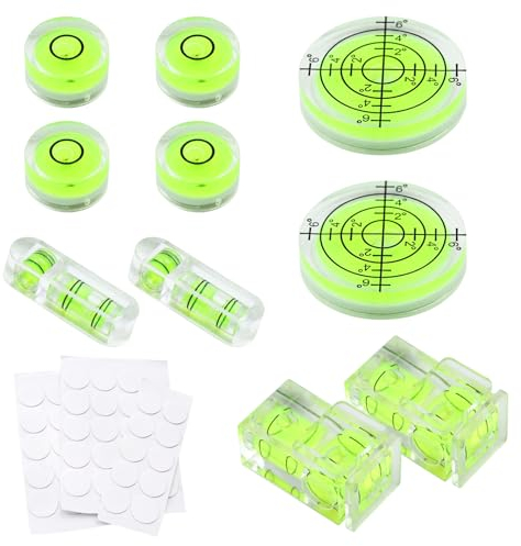 MIPIACE 10 Pcs Mini Niveau à Bulle Rond et Carré - Niveau Horizontal de Précision pour Appareils Photo, Trépied, Phonographe