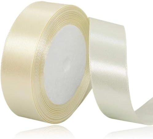 Presentband beige 25 mm bred, 23 meter satinband krämfärgat tyg band konsthantverk, kransar, bröllopsdekoration, jul, hårbågar, buketter, födelsedag och presentförpackning