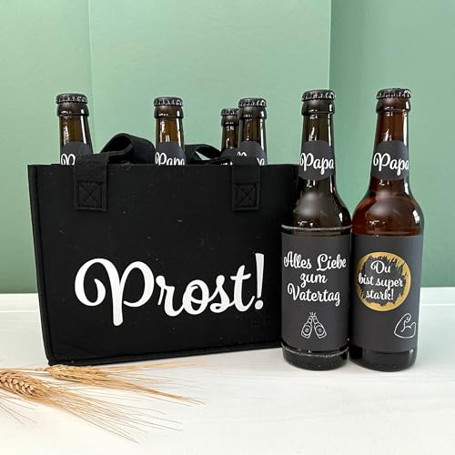 Bierträger | Vatertag | PROST | Bier | Personalisierte Bierlabels mit Rubbellos | Vatertagsgeschenk | Aufkleber | Etiketten (Flaschenträger und Komplett-Set ohne Rubbelsticker)