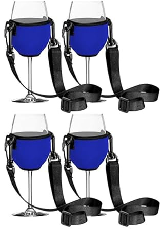 Ailovone weinglashalter zum umhängen 4 Stück Weinglashalter mit Lanyard weinglashalterung ink Glashalter Weinhalter für Picknicks, Partys, Geburtstage, Hochzeiten (Blau)