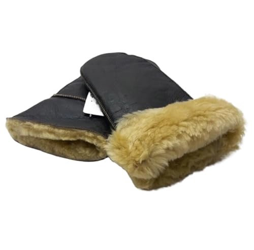 QAUUCP Winterhandschuhe Herren Winter Herren Schaffell Lederhandschuhe Winter Warme Motorrad wasserdichte Handschuhe Männer Winterhandschuhe(Beige Lining)