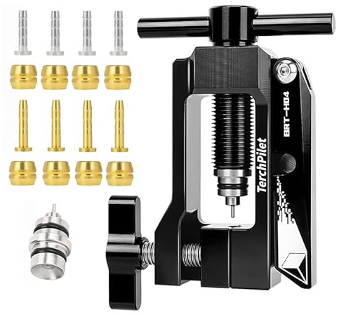 Bicycle Brake Hydraulic Hose Fitting Insert and Needle Driver Tool - Clean Cuts,All-in-One Solution for Mineral Brake Line Cutter,Barb Olive Banjo Head Press Tool, Black