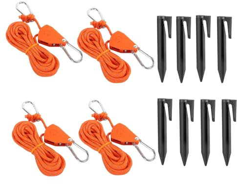 Anseom 4 Pezzi Corda per Tenda Riflettente con Gancio, 4M Cordas Cricchetto Regolabile, Corda di Sopravvivenza con Regolatore del Tenditore per Lampada da Pianta Tenda Escursioni