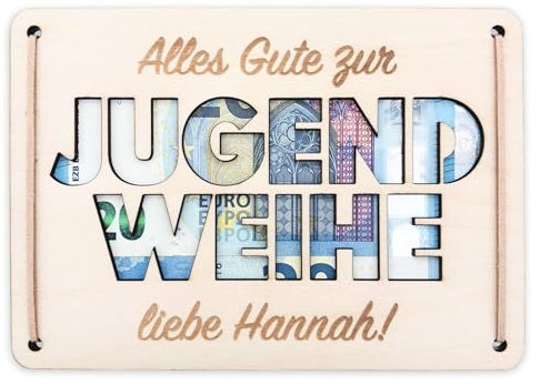 Jugendweihe Geschenk personalisiert Geldgeschenk Verpackung Geld Geschenk Junge Mädchen Geschenkkarte aus Holz 12x17 cm