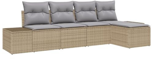 vidaXL Trädgårdsoffset med kudde 5 pcs Beige konstrotting, Trädgård och Terass, Modern Rattansoffa, Lätt Modulsäten, UV-Skyddad Utesoffa, Flexibel Loungemöbel