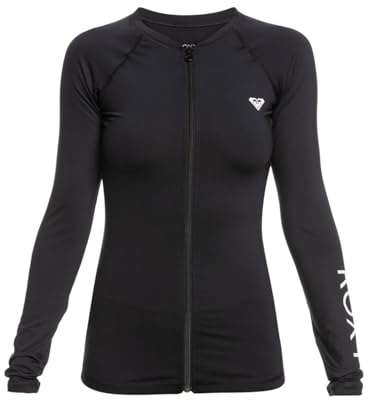 Roxy New Essentials - Long Sleeve Zip-Up Rash Vest for Women - Langärmliger Rashguard mit Reißverschluss - Frauen - M - Schwarz.