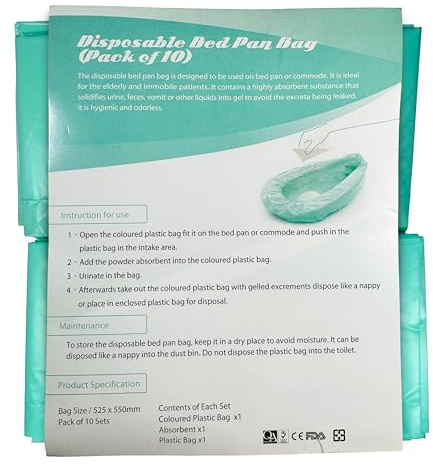 Disposable Bedpan & Commode Liner Bags with Absorbent Gel – Leak-Proof, Odor-Free Hygienic Bags for Elderly, Patients, and Bedside Toilets – Pack of 10